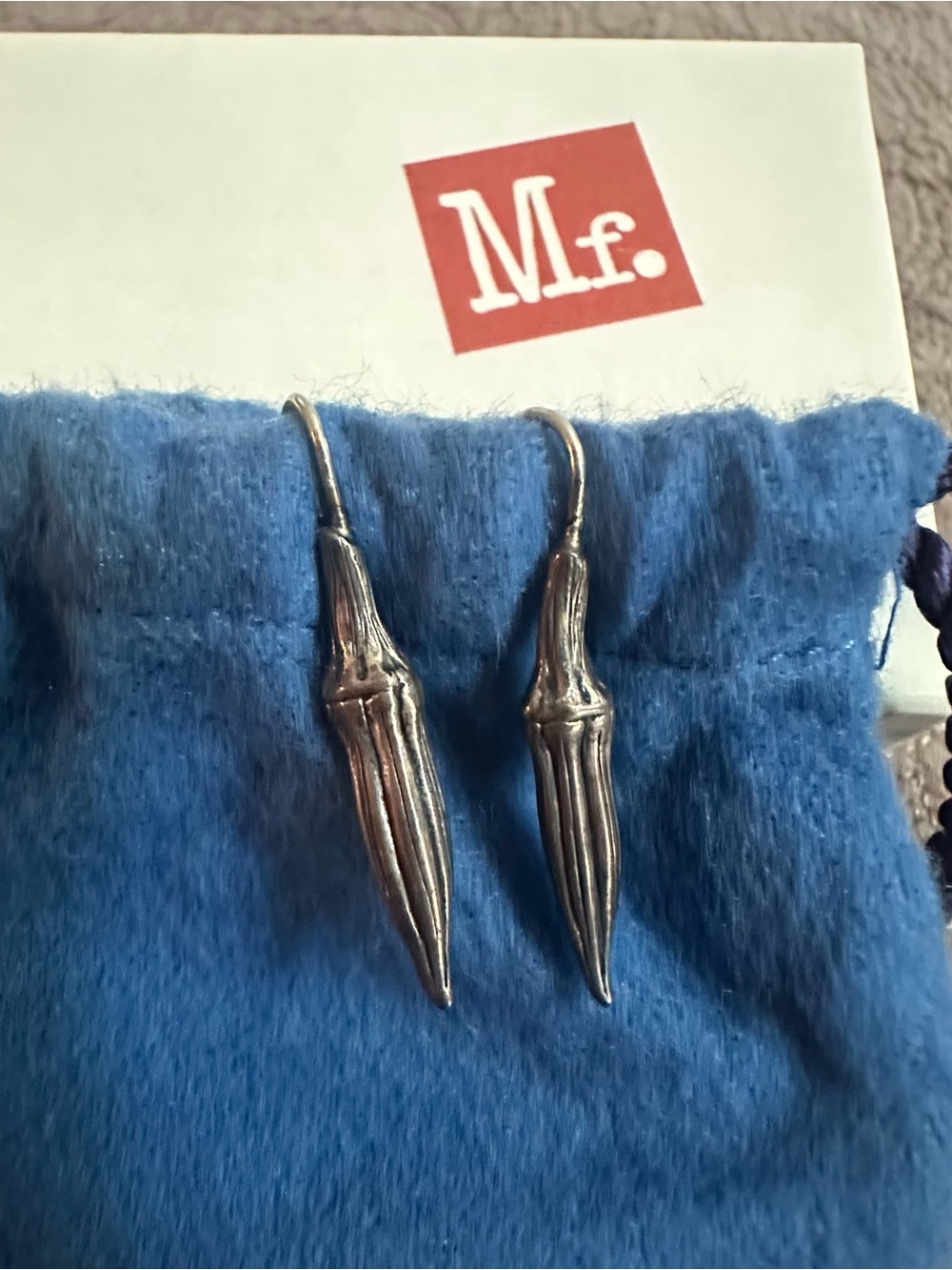 Mignon Faget Silver-Tone Dangle Okra Earrings - NEW RARE